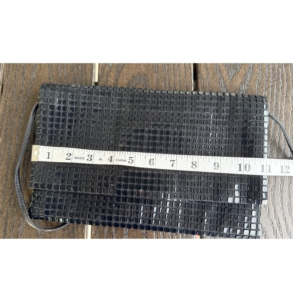 Vintage 80s Black Metal Mesh Envelope  Shoulder Evening Clutch Purse retro